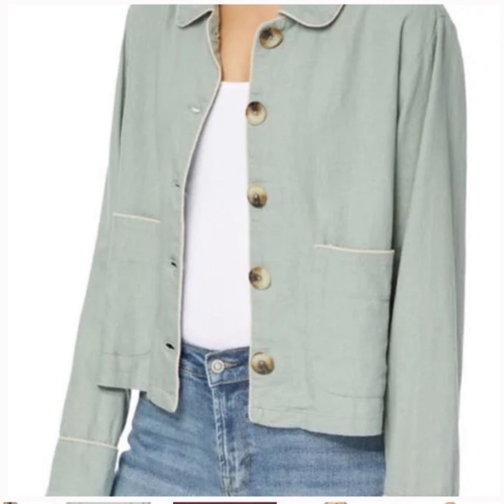 Brand New With Tags Kensie Jeans Pale Jade Linen Blend Button Up Blouse Medium